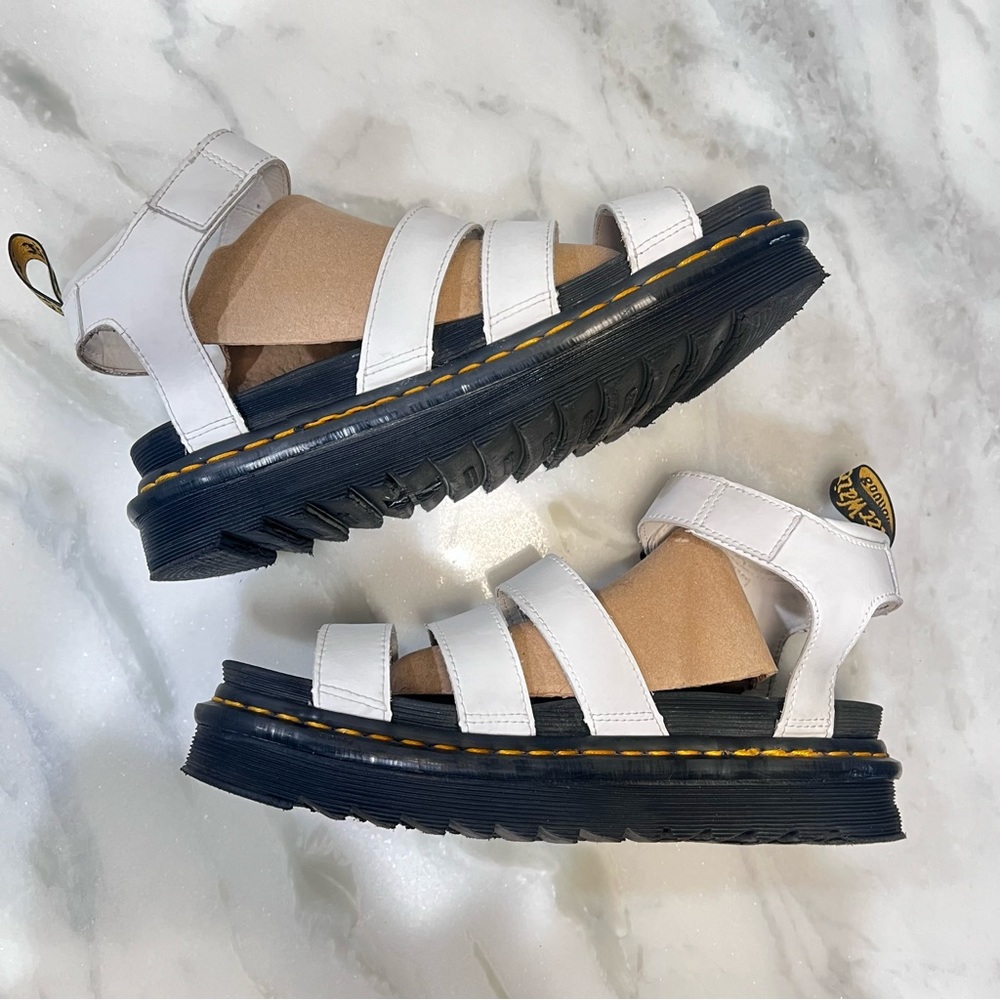 Dr. Martens White Leather Platform Gladiator Sandals with Black Sole